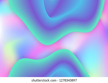 Liquid fluid. Vivid gradient mesh. Holographic 3d backdrop with modern trendy blend. Futuristic presentation, invitation composition. Liquid fluid background with dynamic elements and shapes.