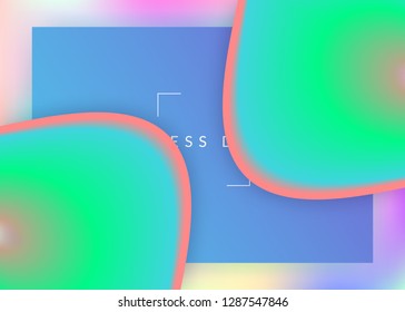 Liquid fluid. Vivid gradient mesh. Pop ui, banner design. Holographic 3d backdrop with modern trendy blend. Liquid fluid with dynamic elements and shapes. Landing page.