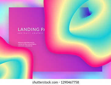 Liquid fluid. Vivid gradient mesh. Rainbow banner, screen template. Holographic 3d backdrop with modern trendy blend. Liquid fluid with dynamic elements and shapes. Landing page.