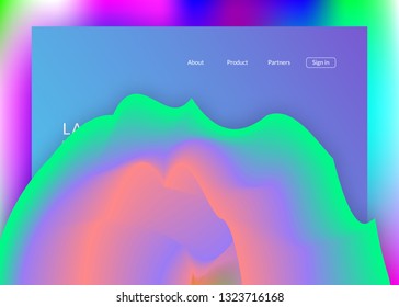 Liquid fluid. Vivid gradient mesh. Holographic 3d backdrop with modern trendy blend. Cool banner, app layout. Liquid fluid with dynamic elements and shapes. Landing page.