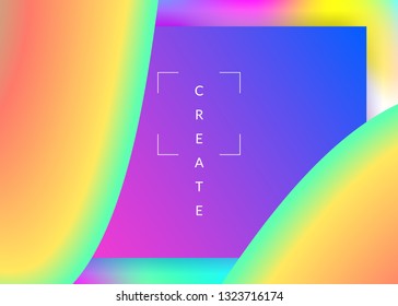 Liquid fluid. Vivid gradient mesh. Round banner, screen template. Holographic 3d backdrop with modern trendy blend. Liquid fluid with dynamic elements and shapes. Landing page.