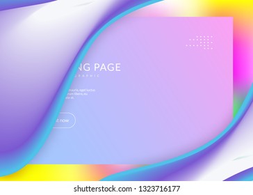 Liquid fluid. Vivid gradient mesh. Holographic 3d backdrop with modern trendy blend. Psychedelic banner, ui composition. Liquid fluid with dynamic elements and shapes. Landing page.