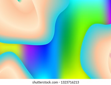 Liquid fluid. Vivid gradient mesh. Holographic 3d backdrop with modern trendy blend. Cool presentation, poster template. Liquid fluid background with dynamic elements and shapes.