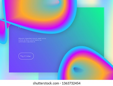 Liquid fluid. Vivid gradient mesh. Creative ui, screen design. Holographic 3d backdrop with modern trendy blend. Liquid fluid with dynamic elements and shapes. Landing page.