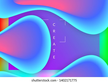 Liquid fluid. Vivid gradient mesh. Holographic 3d backdrop with modern trendy blend. Colorful app, website template. Liquid fluid with dynamic elements and shapes. Landing page.