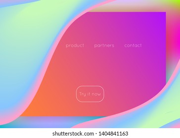 Liquid fluid. Vivid gradient mesh. Holographic 3d backdrop with modern trendy blend. Molecular website, ui frame. Liquid fluid with dynamic elements and shapes. Landing page.