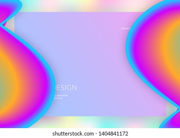 Liquid fluid. Vivid gradient mesh. Holographic 3d backdrop with modern trendy blend. Neon screen, interface layout. Liquid fluid with dynamic elements and shapes. Landing page.