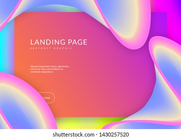 Liquid fluid. Vivid gradient mesh. Psychedelic interface, mobile layout. Holographic 3d backdrop with modern trendy blend. Liquid fluid with dynamic elements and shapes. Landing page.