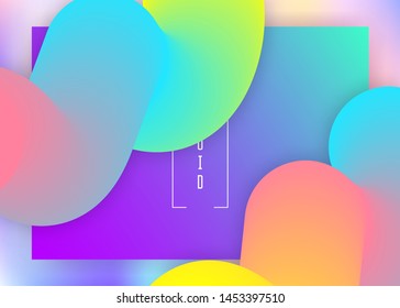 Liquid fluid. Vivid gradient mesh. Holographic 3d backdrop with modern trendy blend. Abstract interface, ui layout. Liquid fluid with dynamic elements and shapes. Landing page.
