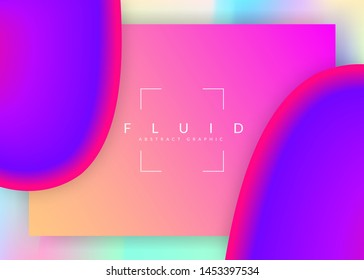 Liquid fluid. Vivid gradient mesh. Holographic 3d backdrop with modern trendy blend. Round screen, mobile frame. Liquid fluid with dynamic elements and shapes. Landing page.