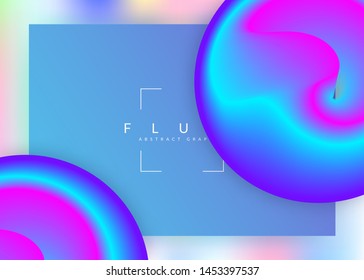 Liquid fluid. Vivid gradient mesh. Holographic 3d backdrop with modern trendy blend. Round website, interface layout. Liquid fluid with dynamic elements and shapes. Landing page.