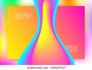 Liquid fluid. Vivid gradient mesh. Holographic 3d backdrop with modern trendy blend. Colorful banner, mobile design. Liquid fluid with dynamic elements and shapes. Landing page.