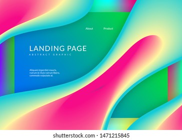 Liquid fluid. Vivid gradient mesh. Holographic 3d backdrop with modern trendy blend. Soft ui, banner frame. Liquid fluid with dynamic elements and shapes. Landing page.