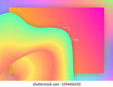 Liquid fluid. Vivid gradient mesh. Holographic 3d backdrop with modern trendy blend. Soft website, ui design. Liquid fluid with dynamic elements and shapes. Landing page.