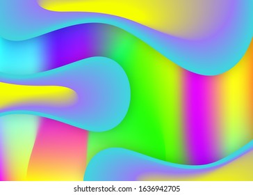 Liquid fluid. Vivid gradient mesh. Holographic 3d backdrop with modern trendy blend. Molecular book, banner layout. Liquid fluid background with dynamic elements and shapes.