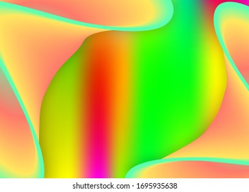 Liquid fluid. Vivid gradient mesh. Futuristic invitation, magazine design. Holographic 3d backdrop with modern trendy blend. Liquid fluid background with dynamic elements and shapes.