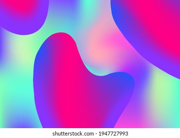 Flüssigkeiten. Lebhaftes Farbverlauf-Netz. Holografische 3D-Umgebung mit moderner Trendmischung. Minimale Einladung, Kartendesign. Flüssiger Hintergrund mit dynamischen Elementen und Formen.
