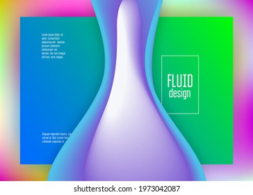 Liquid fluid. Vivid gradient mesh. Circle app, mobile design. Holographic 3d backdrop with modern trendy blend. Liquid fluid with dynamic elements and shapes. Landing page.