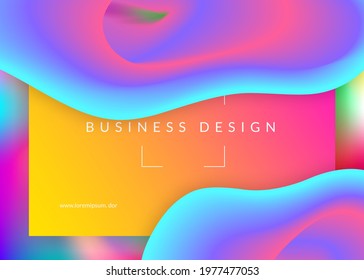 Liquid fluid. Vivid gradient mesh. Holographic 3d backdrop with modern trendy blend. Molecular banner, app template. Liquid fluid with dynamic elements and shapes. Landing page.