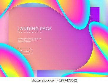 Liquid fluid. Vivid gradient mesh. Vibrant banner, ui layout. Holographic 3d backdrop with modern trendy blend. Liquid fluid with dynamic elements and shapes. Landing page.