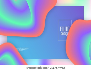 Liquid fluid. Vivid gradient mesh. Wavy interface, mobile layout. Holographic 3d backdrop with modern trendy blend. Liquid fluid with dynamic elements and shapes. Landing page.