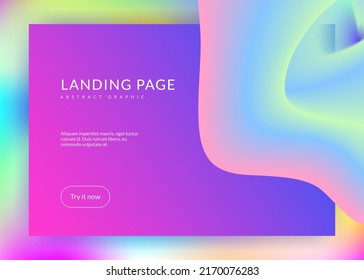 Liquid fluid. Vivid gradient mesh. Holographic 3d backdrop with modern trendy blend. Geometric mobile, app layout. Liquid fluid with dynamic elements and shapes. Landing page.