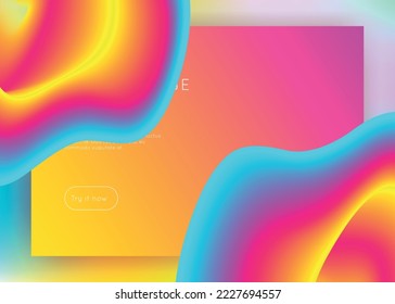 Liquid fluid. Vivid gradient mesh. Round interface, website design. Holographic 3d backdrop with modern trendy blend. Liquid fluid with dynamic elements and shapes. Landing page.