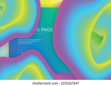 Liquid fluid. Vivid gradient mesh. Neon website, interface design. Holographic 3d backdrop with modern trendy blend. Liquid fluid with dynamic elements and shapes. Landing page.