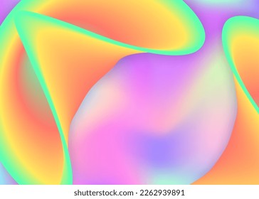 Liquid fluid. Vivid gradient mesh. Holographic 3d backdrop with modern trendy blend. Creative poster, banner template. Liquid fluid background with dynamic elements and shapes.