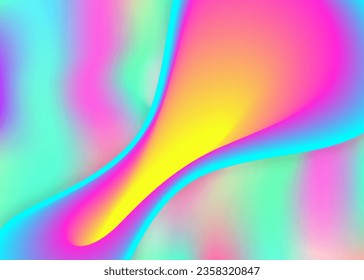 Liquid fluid. Vivid gradient mesh. Holographic 3d backdrop with modern trendy blend. Vibrant magazine, flyer template. Liquid fluid background with dynamic elements and shapes.