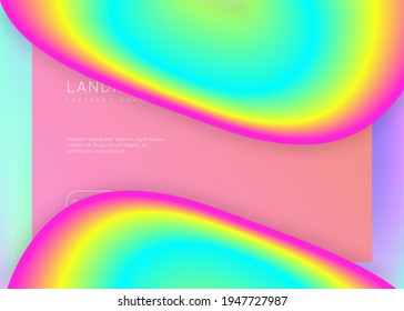 Liquid fluid. Wavy ui, app frame. Vivid gradient mesh. Holographic 3d backdrop with modern trendy blend. Liquid fluid with dynamic elements and shapes. Landing page.