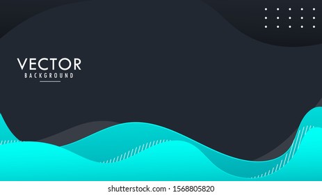 Liquid, Fluid, Wavy, Wave Abstract Background Wallpaper With Blank Space. Light Blue Cyan Black. EPS10 Design Vector Graphic