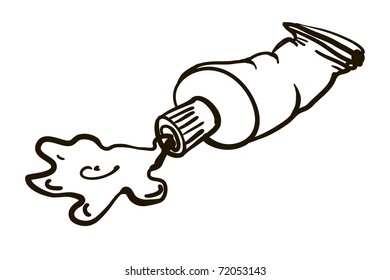 The liquid follows from a metal tube. A children's sketch
