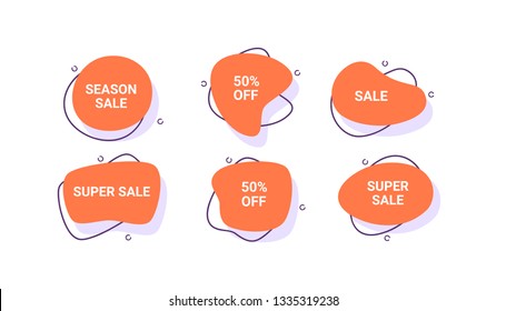 Liquid form flat banners. Modern abstract gradient shapes for logo, sale promotion, discount title frame. Vector sale trendy banner isolated on white