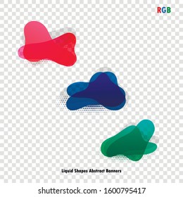 Liquid forms abstract banners on a transparent layer. Abstract trendy image for the design of flyers. Vector graphics. Web Design Element.  