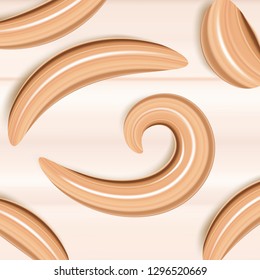 Liquid foundation cream texture for natural makeup or cosmetic concealer smear strokes background. Realistic 3d vector illustration