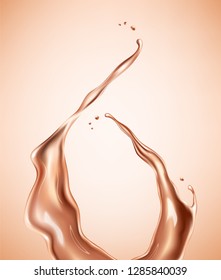 Elementos de fundación líquida. Líquido beige chispeante, flujo de textura cremosa aislado en el fondo. Ilustración realista del vector
