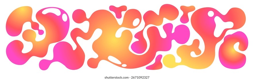 Padrão de forma funky líquido com bolhas de gradiente holográfico, formas fluidas e curvas orgânicas para design moderno. Cores de néon vibrantes em fundo branco. Elementos fluidos abstratos para arte digital.