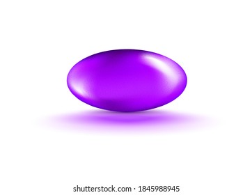 Liquid Gel Purple Oval Oil bubble isolated on transparent background. Cosmetic Capsule of vitamin E, A or omega 3 or 6 oil. Realistic.