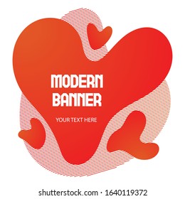 Liquid geometric background for banner, card design on Valentines day. Gradient bubble in the shape of a red heart. Fluid colorful abstract