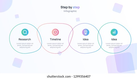 Liquid geometric infographic shapes of different colors. Thin line flat element for infographic, diagram with 4 steps, options, presentations, workflow layout, and processes