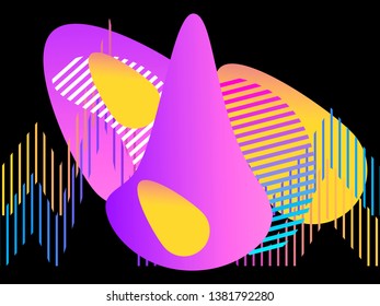 Liquid geometric shape isolated on black. Fluid gradient design. Modern trend background. Vector illustration