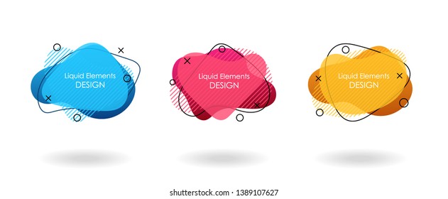 Liquid geometric splash shapes, flat design banner set.  For use in logo, sale, promotion. Vector EPS10.