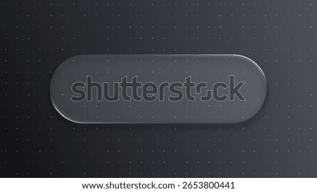 Liquid glass banner or button with rounded ends. Dark background with glowing dots. Modern digital design for web and ui.