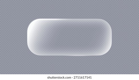 Liquid glass button mockup isolated on transparent background. 3d light frame with glow edge, glass banner for mobile and web app, tech board frame in futuristic style, vector illustration