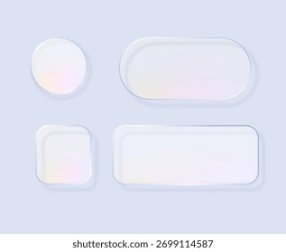 Liquid glass in different shapes. UI interface element with blur effect. Modern web design. Vector