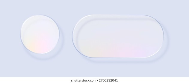 Liquid glass in different shapes. UI interface element with blur effect. Modern web design. Vector