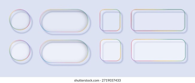 Liquid glass in different shapes. UI interface element with blur effect. Modern web design. Vector