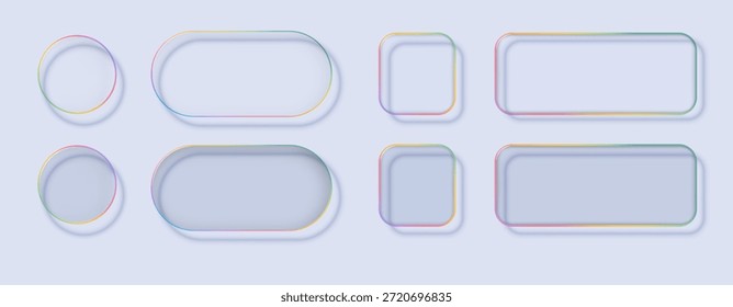 Liquid glass in different shapes. UI interface element with blur effect. Modern web design. Vector