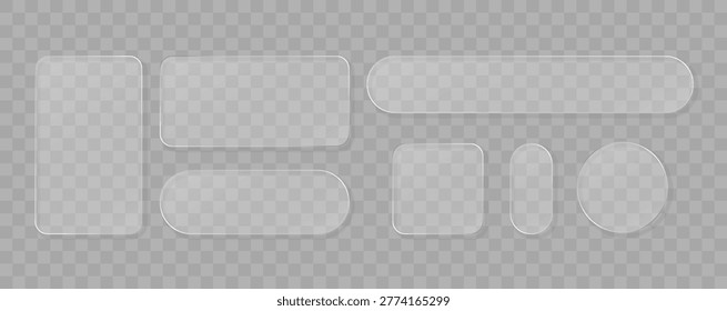 Liquid glass frames, light ui shape element set on a transparent background. Vector illustration